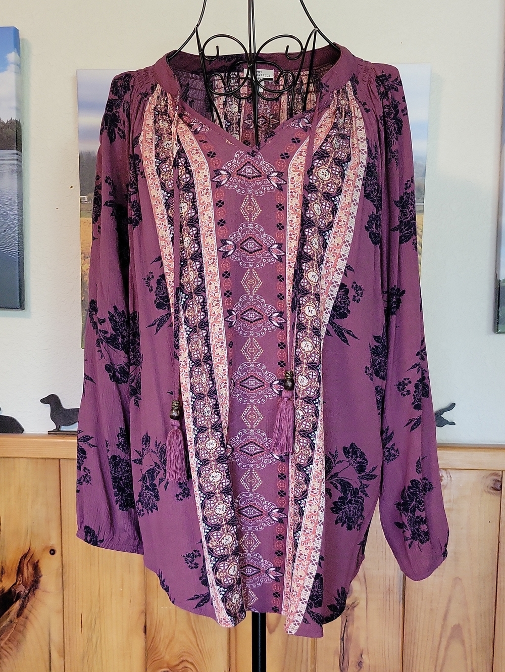 Boho V-Neck Tunic in Dusty Purple with Tassel Trim